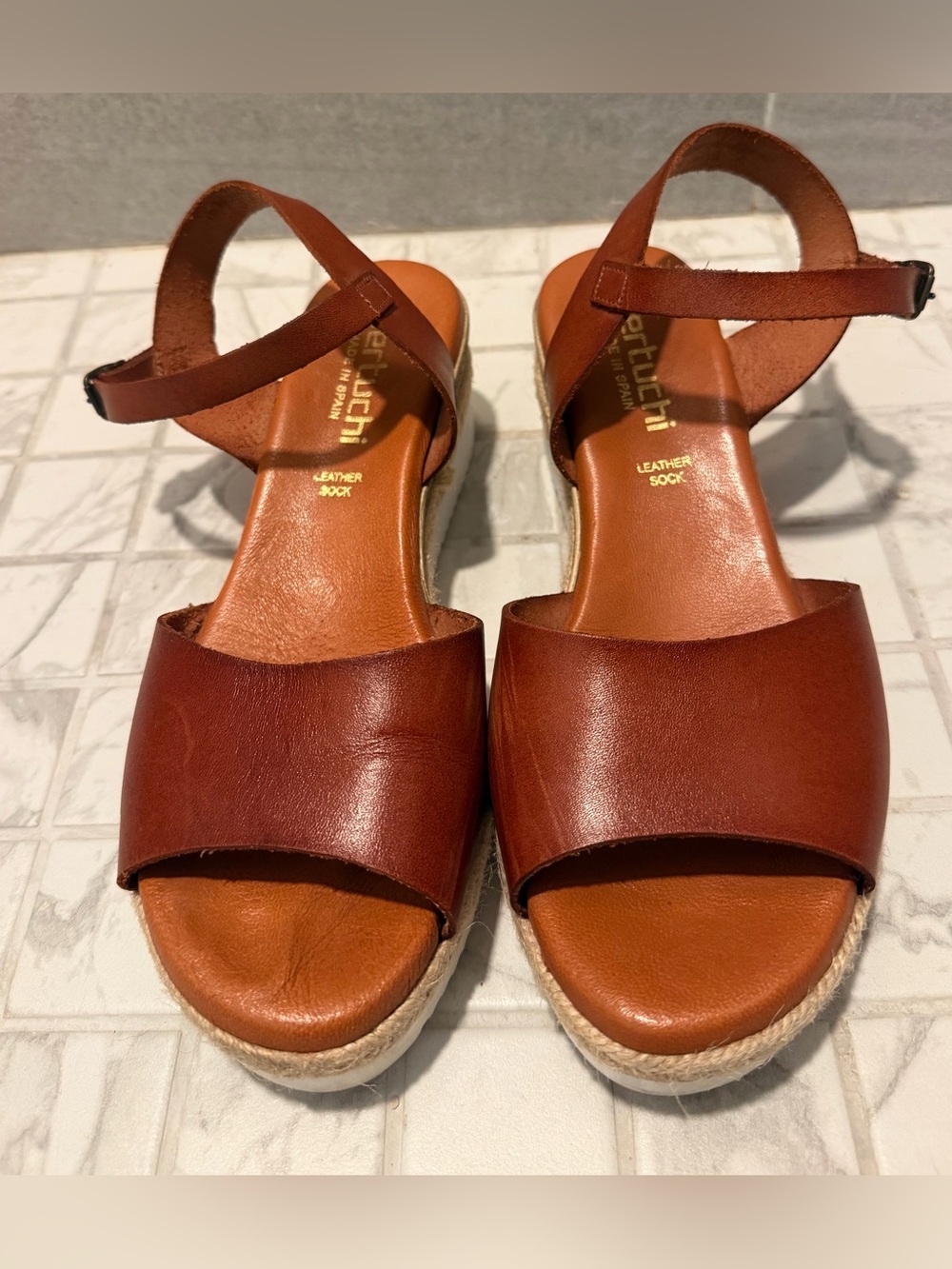 Leather Brown Women’s Espadrille Wedge Sandals